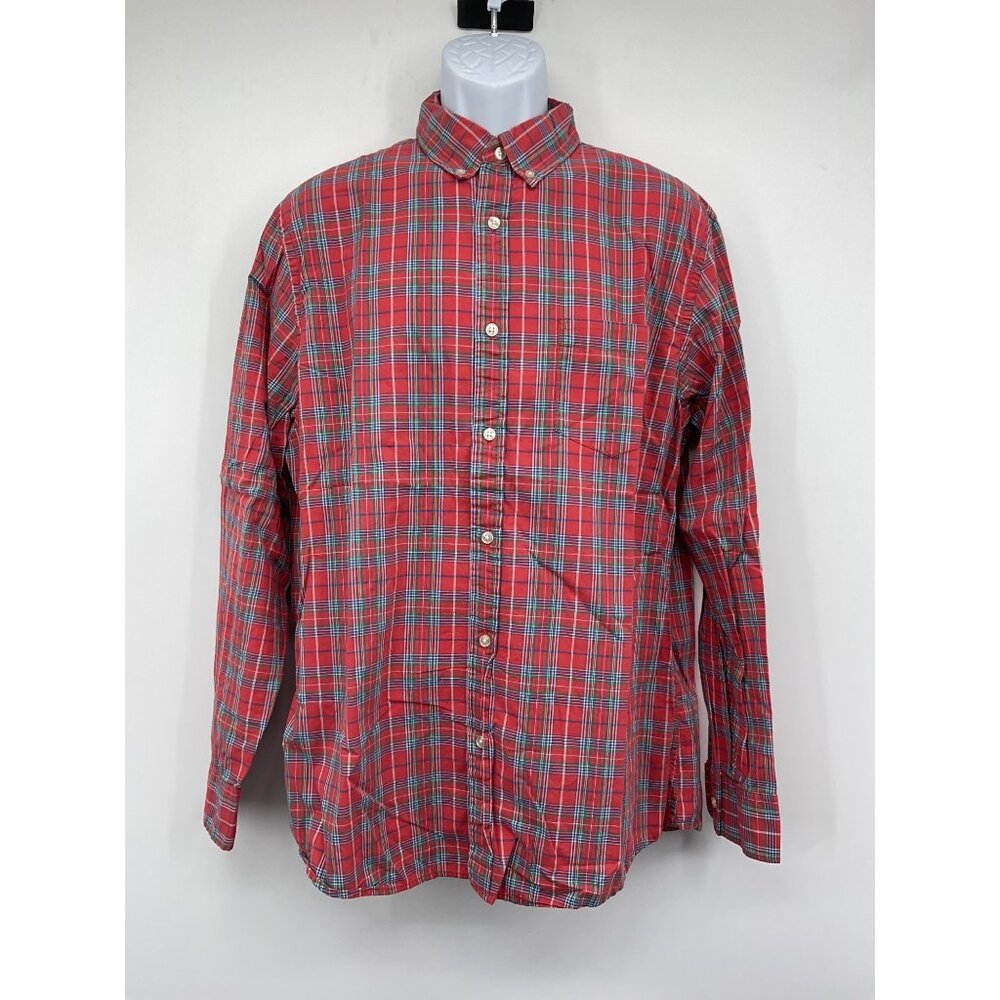 Sonoma Mens Red Plaid Button-Down Shirt L 100% Cotton Long Sleeve